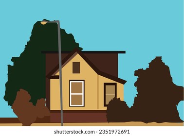 illustration of simple house isolated on white background. A house along the road. Part of the rural landscape. Vector illustration in flat style.
