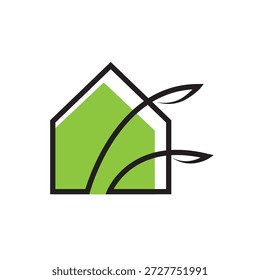 ilustração Simples Casa Folha Logo Design Modelo