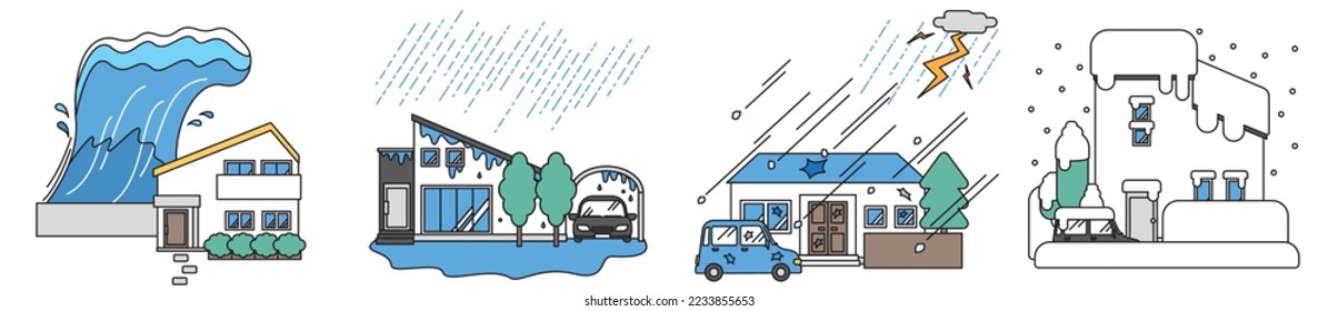 It is an illustration of a simple house that meets a flood-related accident.