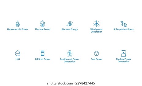 It is an illustration of a simple icon set (line drawing) of energy.