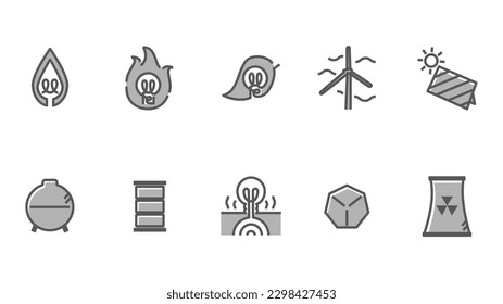 It is an illustration of a simple icon set (line drawing) of energy.
