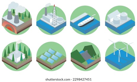 It is an illustration of a simple icon set related to energy.