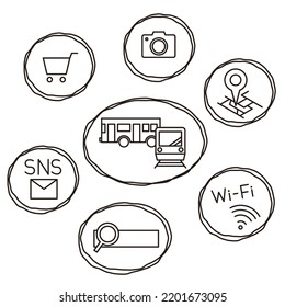 Es una ilustración de un simple conjunto de iconos de una aplicación para smartphones.