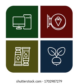 illustration simple icons set. Contains such icons as Computer, Signboard, Paint tube, Radish, can be used for web, mobile and logo