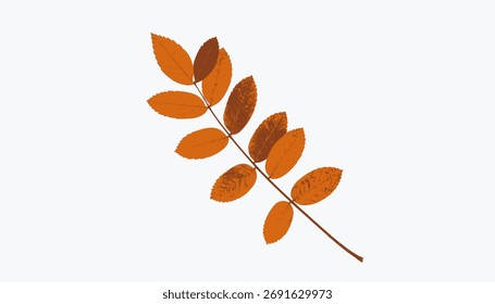 Una ilustración de una simple hoja de serpiente aislada y tallo sobre un fondo blanco. La ilustración tiene una paleta de colores de naranja y marrón.