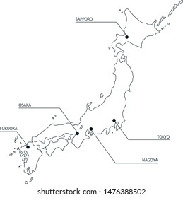 Illustration of a simple Japan map.