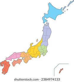 Ilustración de un simple mapa japonés dividido en regiones