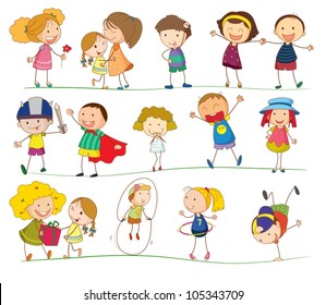 Illustration of simple kids on white