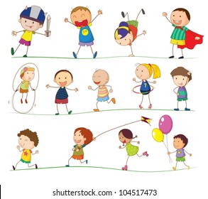 Illustration of simple kids playing