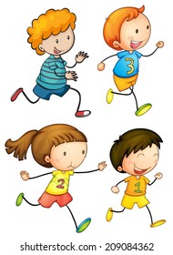 Illustration of simple kids running