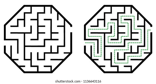 Illustration with simple labyrinth, maze conundrum for kids. Baby puzzle with entry and exit. Children riddle game.