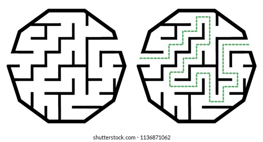 Illustration with simple labyrinth, maze conundrum for kids. Baby puzzle with entry and exit. Children riddle game.