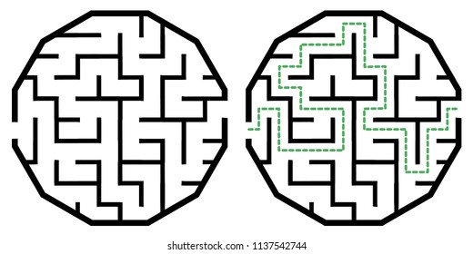 Illustration with simple labyrinth, maze conundrum for kids. Baby puzzle with entry and exit. Children riddle game.