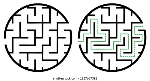 Illustration with simple labyrinth, maze conundrum for kids. Baby puzzle with entry and exit. Children riddle game.