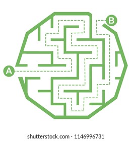 Illustration with simple labyrinth, maze conundrum for kids. Baby puzzle with entry and exit. Children riddle game.