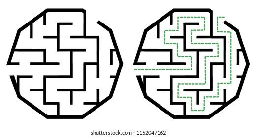 Illustration with simple labyrinth, maze conundrum for kids. Baby puzzle with entry and exit. Children riddle game.