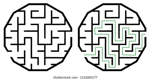 Illustration with simple labyrinth, maze conundrum for kids. Baby puzzle with entry and exit. Children riddle game.