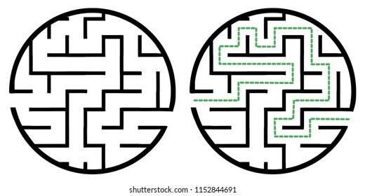 Illustration with simple labyrinth, maze conundrum for kids. Baby puzzle with entry and exit. Children riddle game.