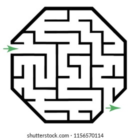 Illustration with simple labyrinth, maze conundrum for kids. Baby puzzle with entry and exit. Children riddle game.