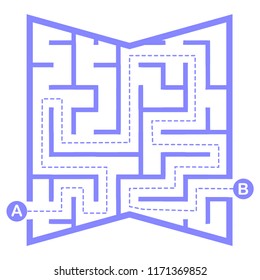 Illustration with simple labyrinth, maze conundrum for kids. Baby puzzle with entry and exit. Children riddle game.