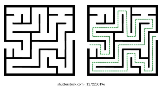 Illustration with simple labyrinth, maze conundrum for kids. Baby puzzle with entry and exit. Children riddle game.