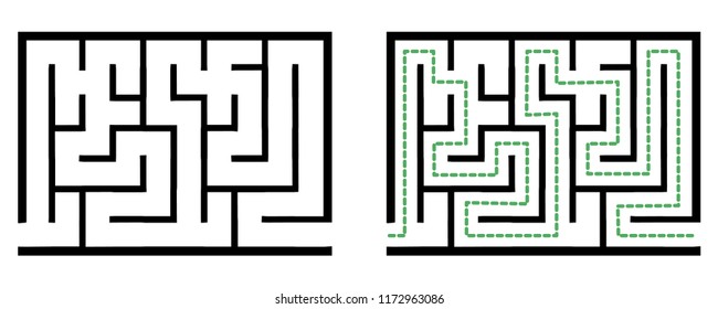 Illustration with simple labyrinth, maze conundrum for kids. Baby puzzle with entry and exit. Children riddle game.