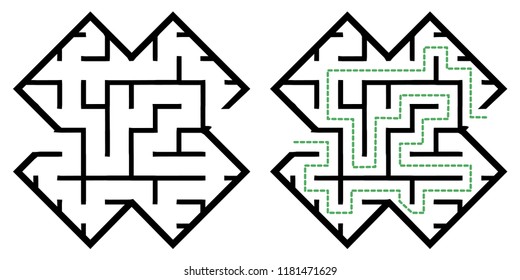 Illustration with simple labyrinth, maze conundrum for kids. Baby puzzle with entry and exit. Children riddle game.