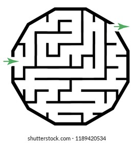 Illustration with simple labyrinth, maze conundrum for kids. Baby puzzle with entry and exit. Children riddle game.
