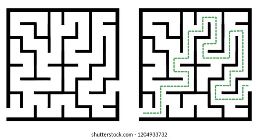 Illustration with simple labyrinth, maze conundrum for kids. Baby puzzle with entry and exit. Children riddle game.