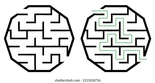 Illustration with simple labyrinth, maze conundrum for kids. Baby puzzle with entry and exit. Children riddle game.