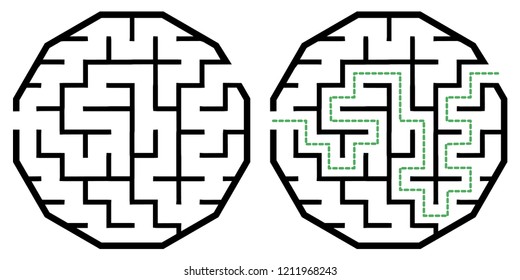 Illustration with simple labyrinth, maze conundrum for kids. Baby puzzle with entry and exit. Children riddle game.