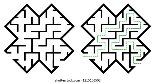 Illustration with simple labyrinth, maze conundrum for kids. Baby puzzle with entry and exit. Children riddle game.