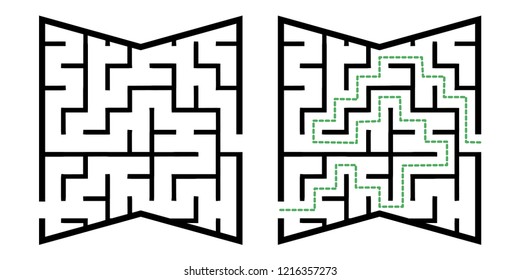Illustration with simple labyrinth, maze conundrum for kids. Baby puzzle with entry and exit. Children riddle game.