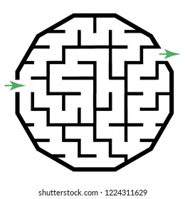 Illustration with simple labyrinth, maze conundrum for kids. Baby puzzle with entry and exit. Children riddle game.