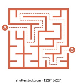 Illustration with simple labyrinth, maze conundrum for kids. Baby puzzle with entry and exit. Children riddle game.