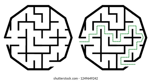Illustration with simple labyrinth, maze conundrum for kids. Baby puzzle with entry and exit. Children riddle game.