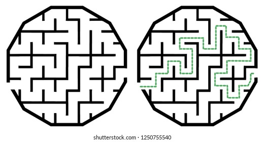 Illustration with simple labyrinth, maze conundrum for kids. Baby puzzle with entry and exit. Children riddle game.