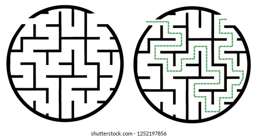 Illustration with simple labyrinth, maze conundrum for kids. Baby puzzle with entry and exit. Children riddle game.