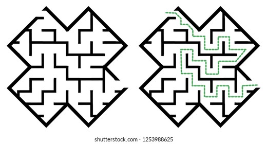 Illustration with simple labyrinth, maze conundrum for kids. Baby puzzle with entry and exit. Children riddle game.