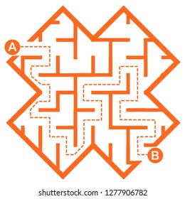 Illustration with simple labyrinth, maze conundrum for kids. Baby puzzle with entry and exit. Children riddle game.