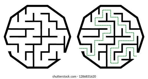 Illustration with simple labyrinth, maze conundrum for kids. Baby puzzle with entry and exit. Children riddle game.