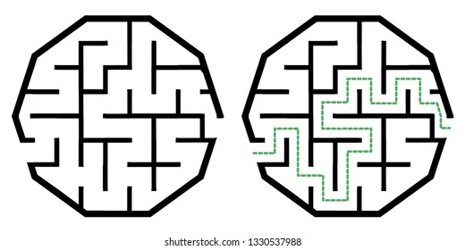 Illustration with simple labyrinth, maze conundrum for kids. Baby puzzle with entry and exit. Children riddle game.