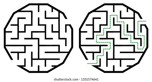 Illustration with simple labyrinth, maze conundrum for kids. Baby puzzle with entry and exit. Children riddle game.