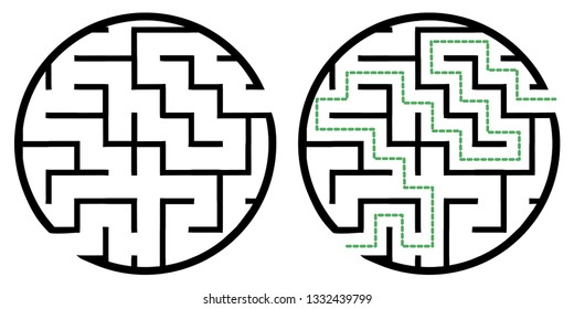 Illustration with simple labyrinth, maze conundrum for kids. Baby puzzle with entry and exit. Children riddle game.