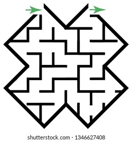 Illustration with simple labyrinth, maze conundrum for kids. Baby puzzle with entry and exit. Children riddle game.
