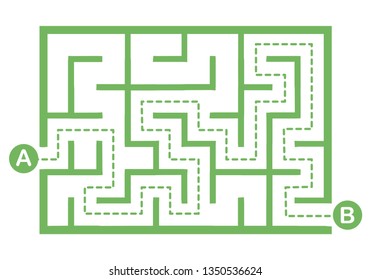 Illustration with simple labyrinth, maze conundrum for kids. Baby puzzle with entry and exit. Children riddle game.