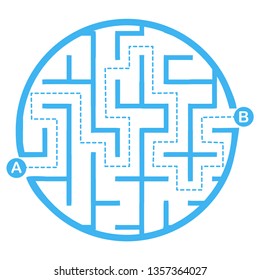 Illustration with simple labyrinth, maze conundrum for kids. Baby puzzle with entry and exit. Children riddle game.