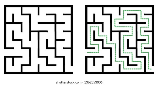 Illustration with simple labyrinth, maze conundrum for kids. Baby puzzle with entry and exit. Children riddle game.