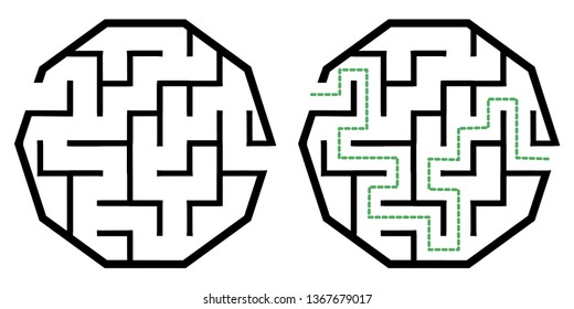 Illustration with simple labyrinth, maze conundrum for kids. Baby puzzle with entry and exit. Children riddle game.
