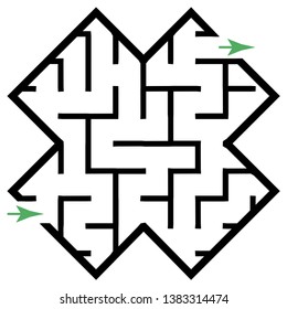 Illustration with simple labyrinth, maze conundrum for kids. Baby puzzle with entry and exit. Children riddle game.